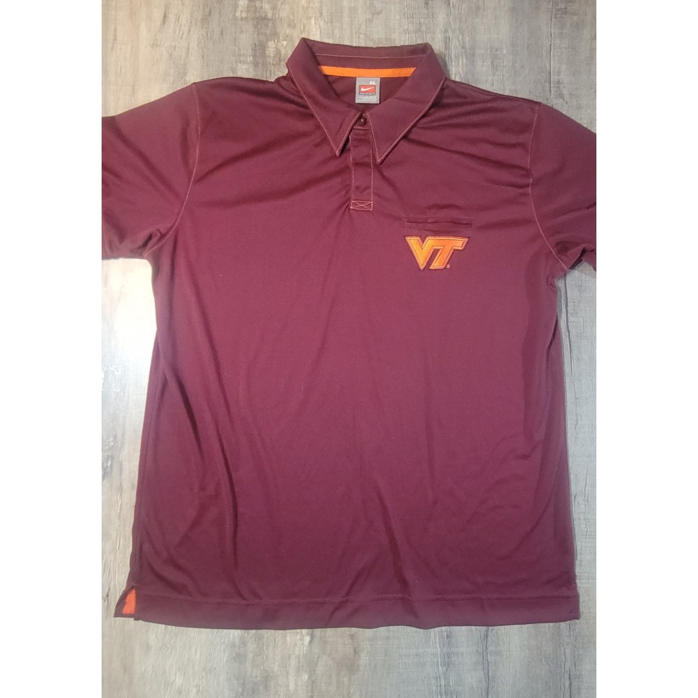 Nike Team Virginia Tech Hokies Polo Shirt Mens XL Maroon Orange VT Logo NCAA EUC